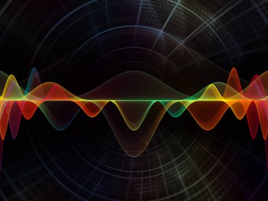 Dalga fonksiyonu serisi. Renkli sinüs titreşimler kompozisyon, ışık ve fraktal elemanları ses ekolayzer, mecazi ilişkisi ile müzik spektrum ve kuantum olasılık
