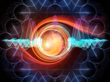 Dalga fonksiyonu serisi. Renkli sinüs titreşimler kompozisyon, ışık ve fraktal elemanları ses ekolayzer, mecazi ilişkisi ile müzik spektrum ve kuantum olasılık