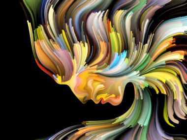 Yüz renk serisi. İnsan profili ve yaratıcılık, tasarım, iç dünya, içgüdü ve sanatsal ruh konusunda boya hareketli renkli çizgiler