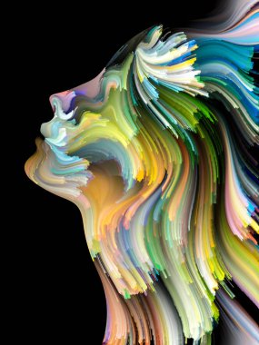 Yüz renk serisi. İnsan profili ve boya bir kavramı mecaz yaratıcılık, tasarım, iç dünya, insan doğası ve sanatsal ruhu konuda hareketli renkli çizgiler yaratıcı düzenleme