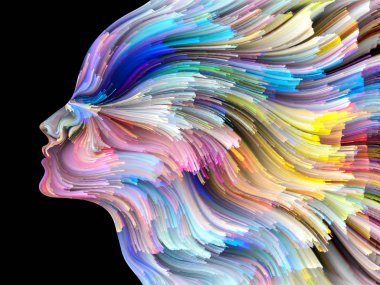 Yüz renk serisi. İnsan profili ve boya bir kavramı mecaz yaratıcılık, tasarım, iç dünya, insan doğası ve sanatsal ruhu konuda hareketli renkli çizgiler yaratıcı düzenleme