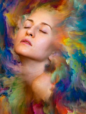 Dünya serisi. Duygular, duygular, iç dünya, yaratıcılık ve hayal gücü konularında bir metafor olarak kadın portresiyle birleştirilmiş bir tasarım.