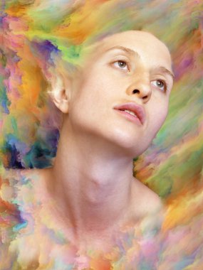 Dünya serisi. Duygular, duygular, iç dünya, yaratıcılık ve hayal gücü konularında bir metafor olarak kadın portresiyle birleştirilmiş bir tasarım.