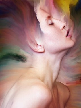 Dünya serisi. Duygular, duygular, iç dünya, yaratıcılık ve hayal gücü konularında kadın portresi ile birleştirilmiş yaratıcı bir düzenleme.