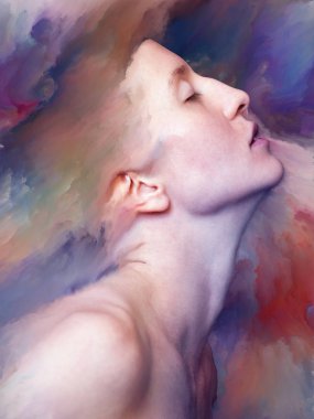 Dünya serisi. Duygular, duygular, iç dünya, yaratıcılık ve hayal gücü üzerine kadın portresinin bileşimi.