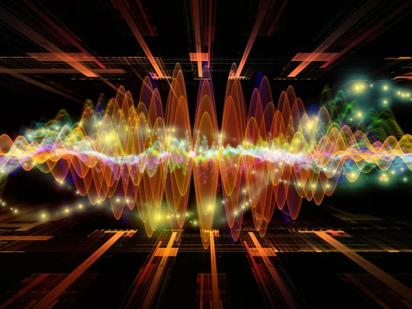 波函数系列 由彩色正弦振动 光和分形元素组成的抽象背景 用于声音均衡器 音乐频谱和量子概率等项目 — 图库照片
