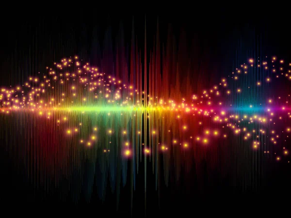 Wave Function series. Design composed of colored sine vibrations, light and fractal elements as a metaphor on the subject of sound equalizer, music spectrum and  quantum probability