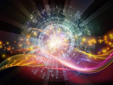 Numaralar Teknolojisi serisi. Teknoloji, bilim ve bilgisayar bilgisinin dünyasıyla mecazi ilişkisi olan rakamların, ızgaraların ve ışıkların bileşimi