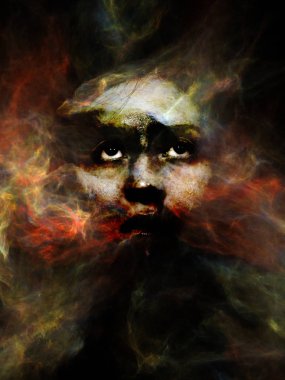 Gerçeküstü toz portre serisi. Fraktal duman ve kadın portre maneviyat, hayal gücü ve sanat konusunda etkileşimi