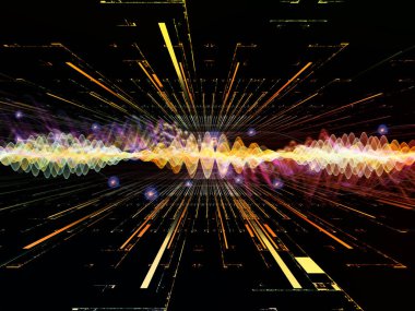 Dalga fonksiyonu serisi. Arka plan tasarımı renkli sinüs titreşimlerin, ses ekolayzer, konu üzerinde öğeleri ışık ve fraktal müzik spektrum ve kuantum olasılık