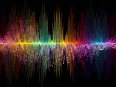 Dalga fonksiyonu serisi. Sanatsal soyutlama oluşan renkli sinüs titreşimler, ışık ve fraktal elemanlarının ses ekolayzer, müzik konusunda spektrum ve kuantum olasılık