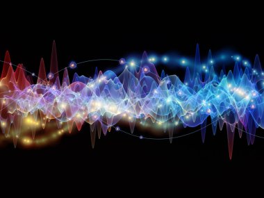 Dalga fonksiyonu serisi. Renkli sinüs titreşimlerin yaratıcı düzenleme, ışık ve fraktal elemanları kavramı mecaz ses ekolayzer, konuyla ilgili olarak müzik spektrum ve kuantum olasılık