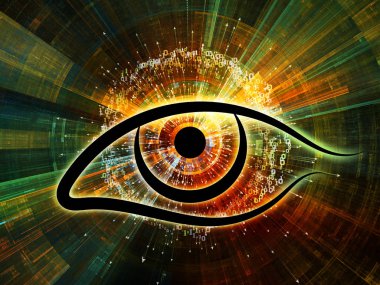 Bilgi serisi gözü. Zemin göz simgesini ve bilim, eğitim ve modern teknoloji konusunda patlama ok