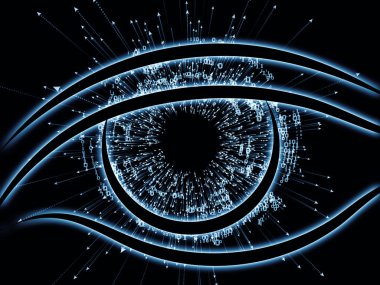 Bilgi Gözü serisi. Göz simgesi ve ok patlamasından oluşan arkaplan bilim, eğitim ve modern teknoloji projelerinde kullanılmak için uygun