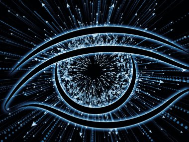 Bilgi serisi gözü. Göz simgesini ve bilim, eğitim ve modern teknolojinin projelerde kullanılmak üzere veri bloğu ok arka plan yapılmış