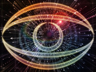 Bilgi serisi gözü. Yaratıcı düzeni göz simgesini ve ok konuda bilim, eğitim ve modern teknoloji kavramı mecaz olarak seri çekim