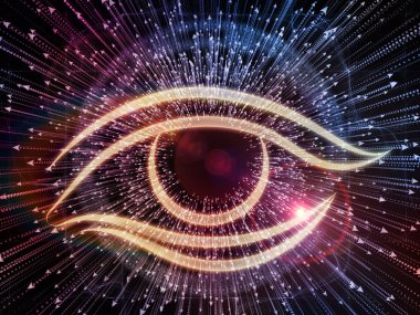 Bilgi Gözü serisi. Bilim, eğitim ve modern teknolojiyle ilgili projeler için arkaplan görevi görecek şekilde göz simgesi ve ok patlamasından oluşan tasarım