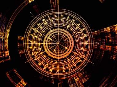 Anlam serisi çemberi. Kutsal sembolleri, oklar ve Maneviyat, Astroloji, fal ve sihir konusunda fraktal öğeleri soyut tasarım yapılmış