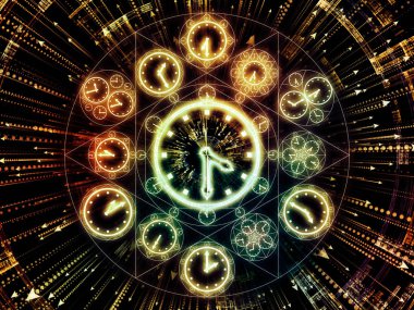 Saat serisi daireler. Saat semboller ve fraktal öğeleri bilim, eğitim ve tahmini konu kompozisyon