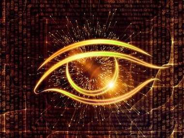 Bilgi serisi gözü. Bilim, eğitim ve modern teknoloji konusu için göz simgesini ve ok patlama yaratıcı düzenleme