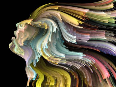 Yüz renk serisi. Tasarım projeleri için fon olarak hizmet etmek için insan profili ve boya hareketli renkli çizgiler yapılmış yaratıcılık, tasarım, iç dünya, içgüdü ve sanatsal ruhu ile ilgili