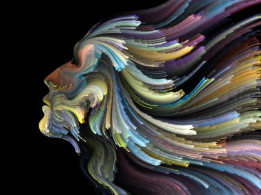 Yüz renk serisi. Zemin tasarımı insan profili ve boya işleri yaratıcılık, tasarım, iç dünya, insan doğası ve sanatsal ruhu için hareketli renkli çizgiler