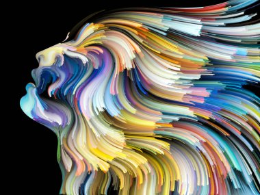 Yüz renk serisi. Arka plan tasarım insan profili ve yaratıcılık, tasarım, iç dünya, içgüdü ve sanatsal ruh konusunda boya hareketli renkli çizgiler