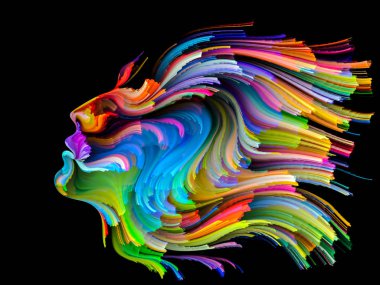 Renk serisinin yüzü. İnsan profilinin düzenlenmesi ve yaratıcılık, tasarım, iç dünya, insan doğası ve sanatsal ruh konularında renkli çizgiler