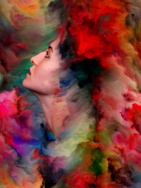 Kadınlar Dünya Serisi. Arkaplan, canlı boyayla kaynaşmış kadın portresinden oluşuyor ve duygular, iç dünya, yaratıcılık ve hayal gücü projelerinde kullanılmaya uygun.