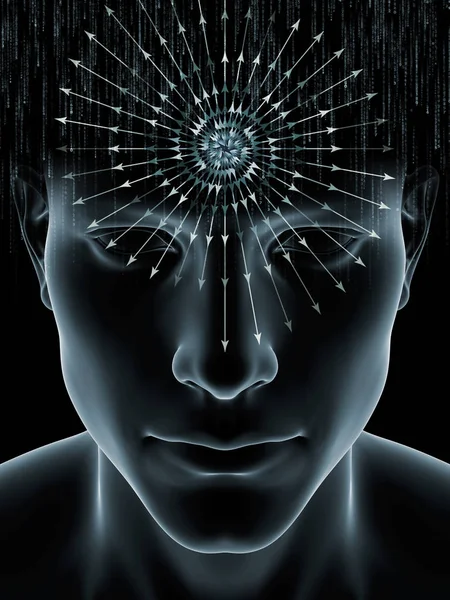 波シリーズを心します 人間の頭および人工知能 知性脳意識をテーマに技術記号の イラストレーションの組成 — ストック写真