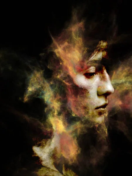 Série Surreal Dust Portrait Arranjo Fumaça Fractal Retrato Feminino Sobre — Fotografia de Stock