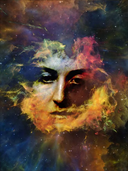 Universe Remember Series Design Composed Woman Face Nebula Stars Metaphor — Stock Photo, Image
