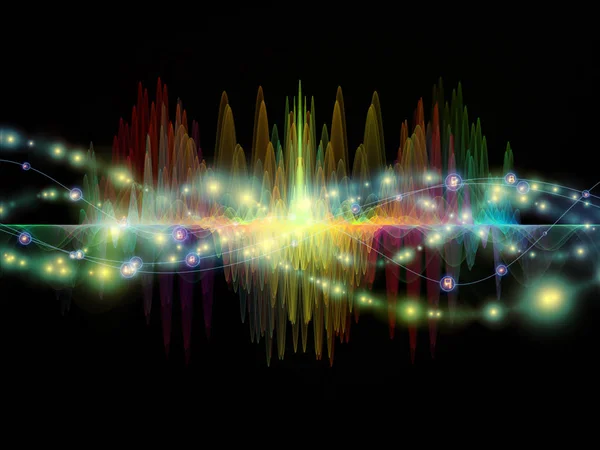 Wave Function series. Creative arrangement of colored sine vibrations, light and fractal elements as a concept metaphor on subject of sound equalizer, music spectrum and  quantum probability