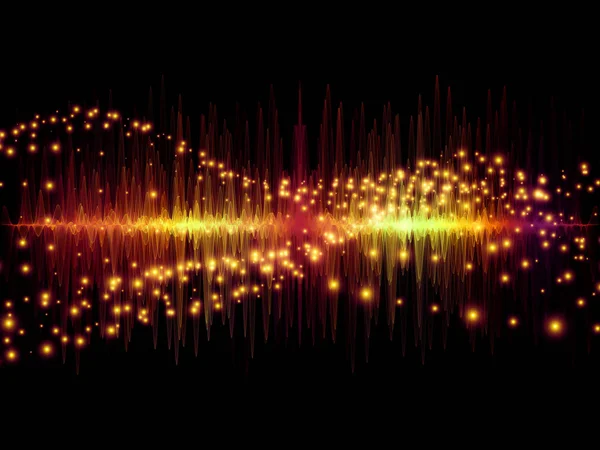 波函数系列 由有色正弦振动 光和分形元素构成的设计 作为声音均衡器 音乐频谱和量子概率等主题的隐喻 — 图库照片