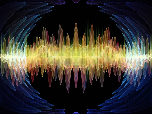 Wave Function series. Backdrop design of colored sine vibrations, light and fractal elements for illustrations on sound equalizer, music spectrum and  quantum probability