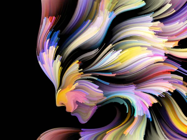 Yüz renk serisi. Arka plan tasarım insan profili ve yaratıcılık, tasarım, iç dünya, içgüdü ve sanatsal ruh konusunda boya hareketli renkli çizgiler