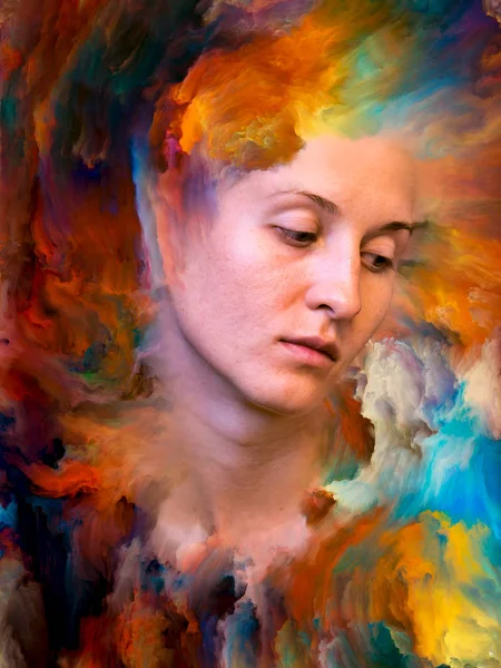 Série Arranjo Criativo Retrato Feminino Fundido Com Tinta Vibrante Para — Fotografia de Stock