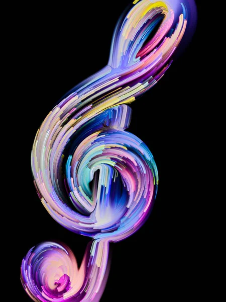 Painted Music Symbols series. Outlines of a treble clef and multicolored streaks on the subject of performance art, song, sound and melody themes.
