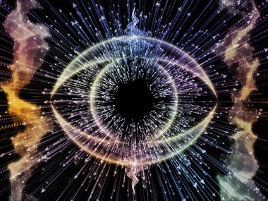 Bilgi serisi gözü. Bilim, eğitim ve modern teknoloji konusunda göz simgesini ve ok patlama