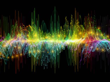 Dalga fonksiyonu serisi. Soyut renkli sinüs titreşimler, ışık ve ses ekolayzer, müzik konusunda fraktal öğeleri yapılmış tasarım spektrum ve kuantum olasılık