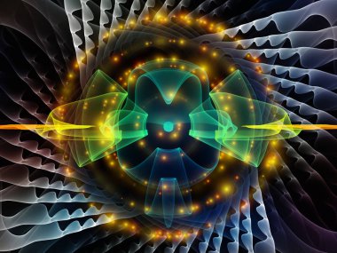 Dalga Fonksiyonu serisi. Ses eşitleyici, müzik spektrumu ve kuantum olasılığı üzerine renkli sinüs titreşimleri, ışık ve fraktal elementlerin arkaplanı