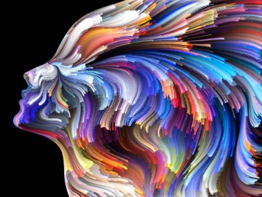 Renk serisinin yüzü. İnsan profilinin düzenlenmesi ve yaratıcılık, tasarım, iç dünya, insan doğası ve sanatsal ruh konularında renkli çizgiler