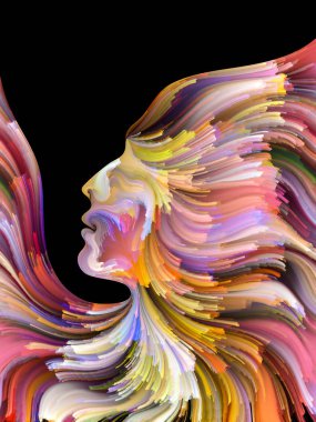 Yüz renk serisi. İnsan profili ve boya bir kavramı mecaz yaratıcılık, tasarım, iç dünya, insan doğası ve sanatsal ruhu konuda hareketli renkli çizgiler yaratıcı düzenleme