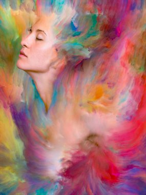 Onun Dünya serisi. Kadın portre bileşimi canlı boya için projeler üzerinde duygular, duygular, iç dünya, yaratıcılık ve hayal gücü ile erimiş