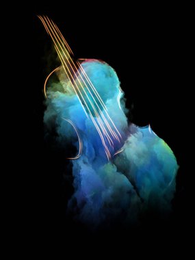 Müzik rüya serisi. Müzik aletleri, melodi, ses, performans sanat ve yaratıcılık bu konuda keman ve soyut renkli boya arka plan kompozisyonu