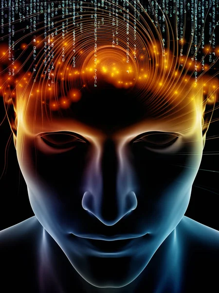 心波系列 设计由人类头部3D 图解和技术符号构成的意识 智力和人工智能主题的隐喻 — 图库照片