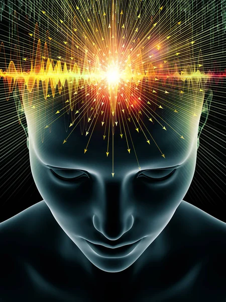 Umysł Serii Fale Streszczenie Skład Ilustracja Głowy Człowieka Technologii Symbole — Zdjęcie stockowe