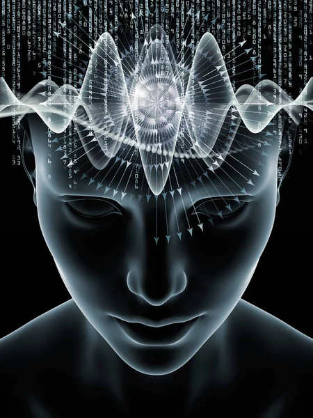 Serie Mind Waves Composición Abstracta Ilustración Cabeza Humana Símbolos Tecnológicos — Foto de Stock