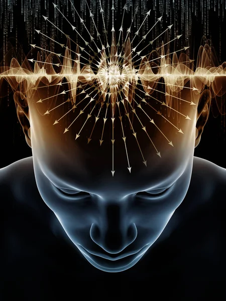 Serie Mind Waves Composición Visualmente Agradable Ilustración Cabeza Humana Símbolos — Foto de Stock