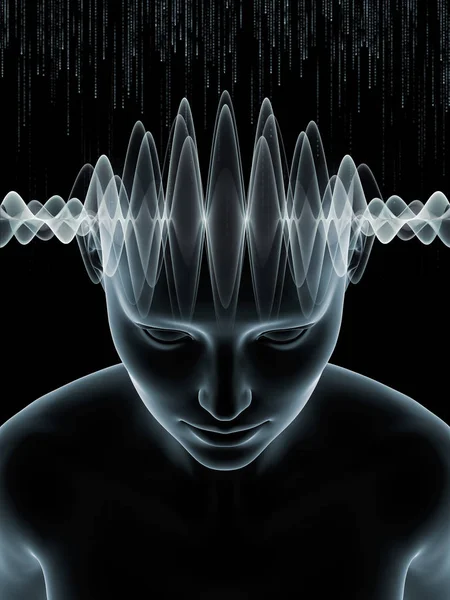 Mind Waves Series Interplay Illustration Human Head Technology Symbols Subject — Stock Photo, Image